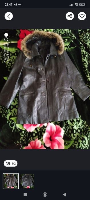 Кожаная женская куртка с меховым копешоном