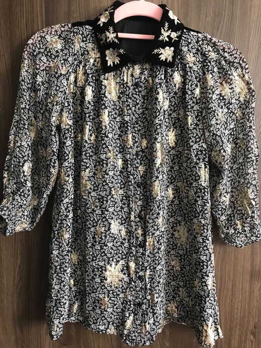 Rochie ocazie, neagră cu broderie metalica aurie, 7 ani, mărime 122cm, ZARA