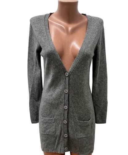 BONNETERIE размер XS S дамска дълга кашмирена жилетка 100% КАШМИР сива