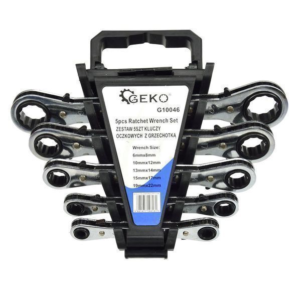 Комплект гаечни ключове с тресчотка 6-22 мм 5 бр. geko