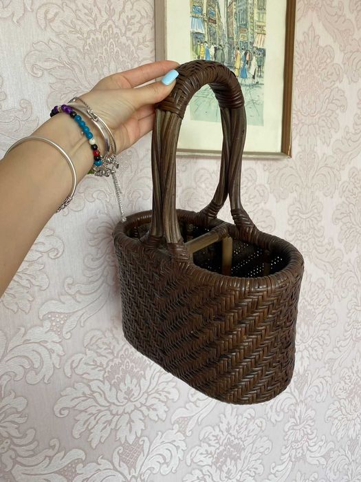 cos fructe decorativ lemn masiv ratan impletit bambus