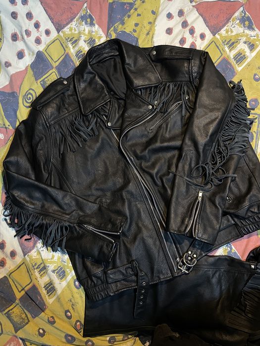 Set rar vintage din piele, confecționat manual jacheta si pantaloni