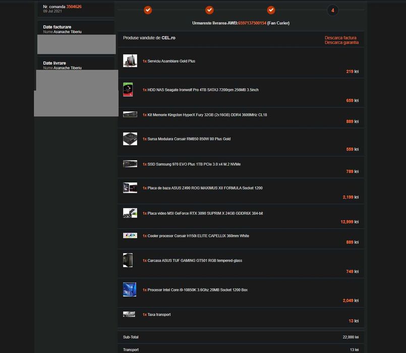 PC Gaming/Workstation High-End – RTX 3090 SUPRIM X + i9-10850K