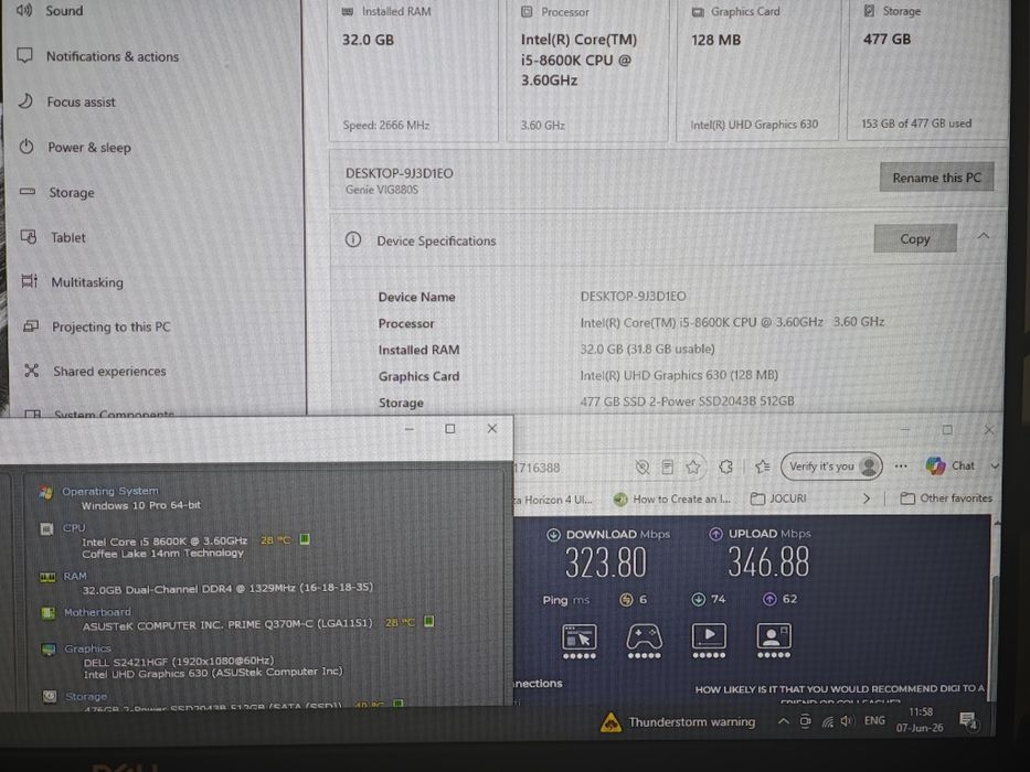 i5 8600k ASUS Prime Q370M-C cu WiFi, 32GB DDR4 2666, Sursa semimodulara 750w