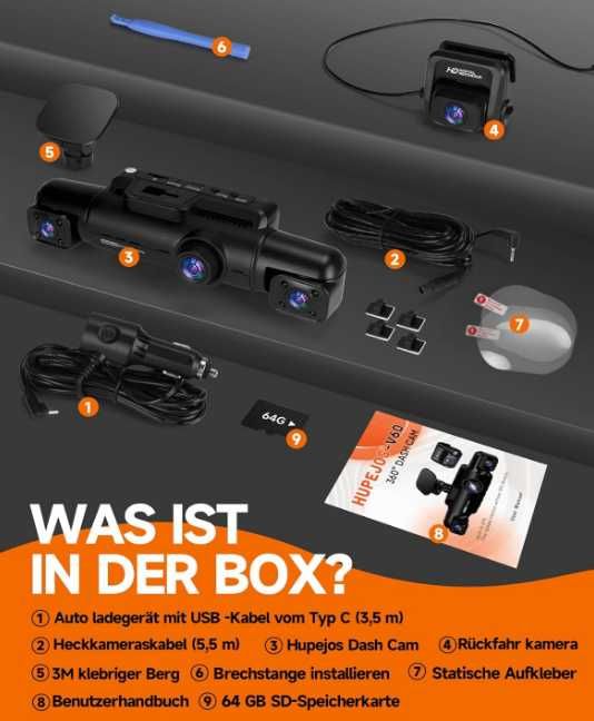 HUPEJOS Dashcam Car 360 Degrees