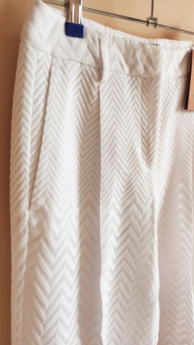 Бял панталон Missoni XS/S прав широк крачол ръб висока талия елегантен