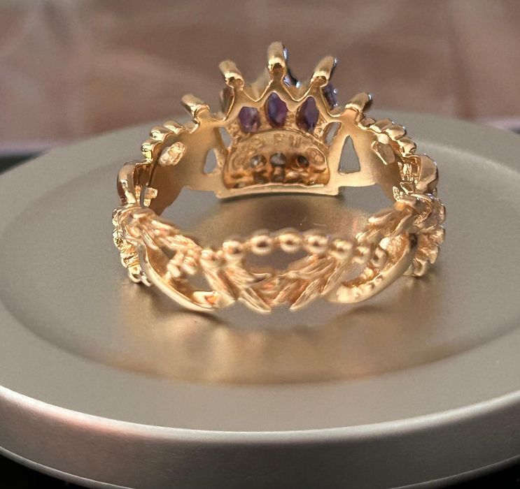 Inel designer, din aur de 14K, cu diamante și ametiste