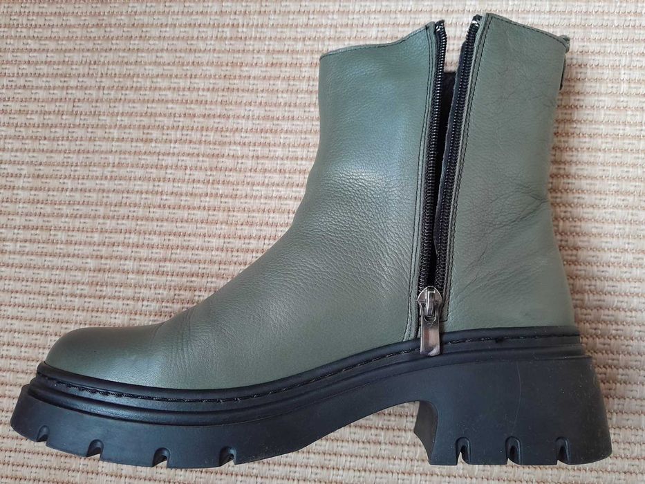 Зелени дамски боти - естествена кожа