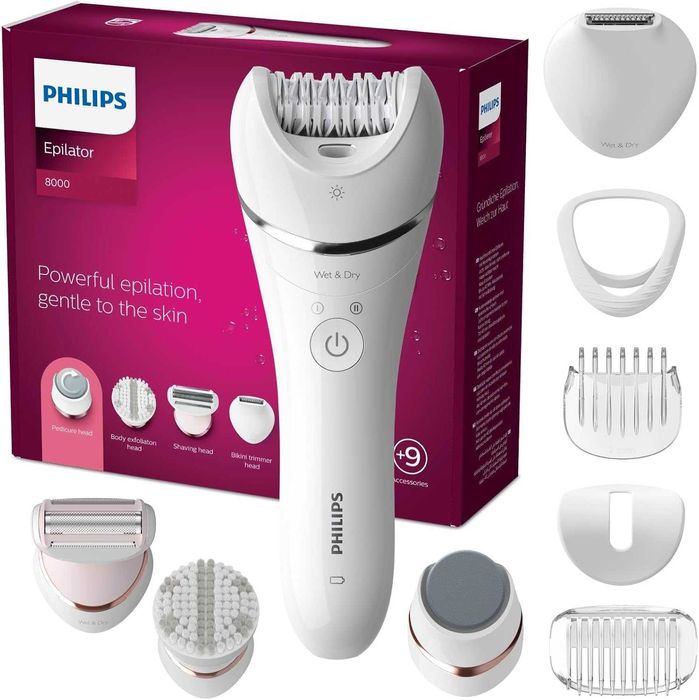 ПРОМО Нов 2г Гаранция Епилатор за Сухо и Мокро Бръснене Philips - BRE740/10, 2 Степени, 9 Приставки