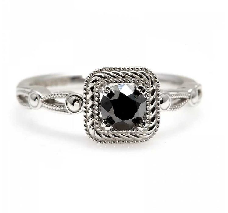 Vand Inel Aur Alb 18K model Vintage Princess - Diamant Negru 0.25 ct - marimea 55 - Certificat original Valmand