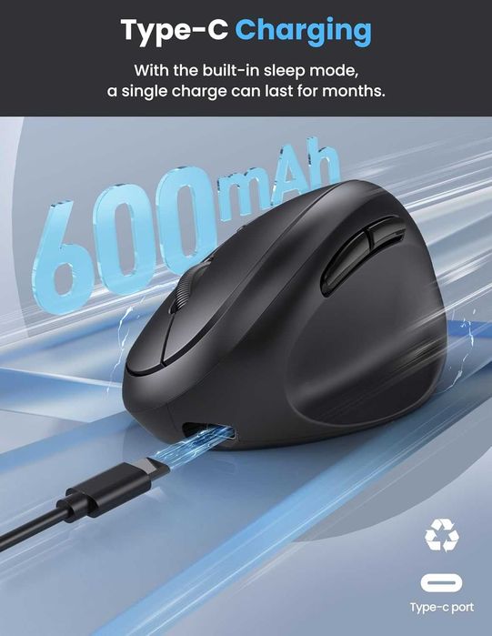 TECKNET Bluetooth и 2.4GHz-безжична ергономична оптична компютърна мишка