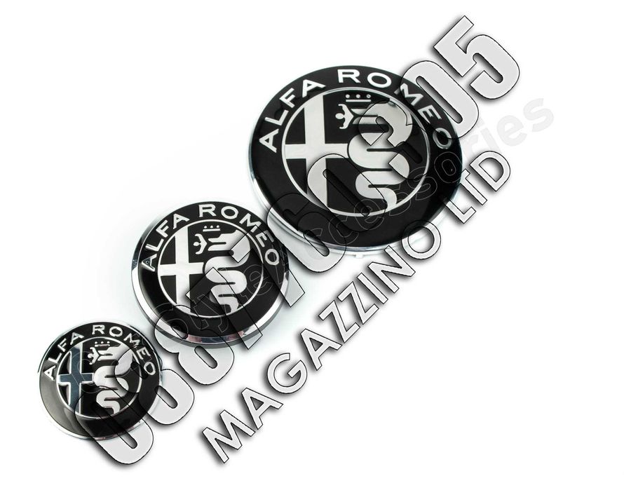 Пълен Комплект Черни Емблеми за Alfa Romeo 147, 156, Mito, GT, GTV
