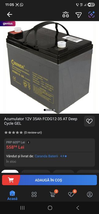 Baterie Deep Cycle Caranda 12V 35Ah – Utilizată foarte rar / Ca nouă