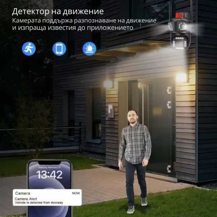 Тройна Smart WiFi безжична IP камера с 12MP и нощно виждане