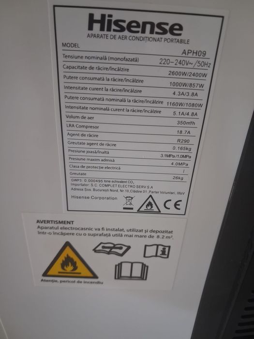 Aer Condiționat Portabil Hisense APH09 (Răcire și Încălzire) - 9000 BTU