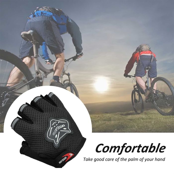 Manusi ciclism pentru Bicicleta si Fitness cu protectie palma, din Material Respirabil, marime universala, Negru