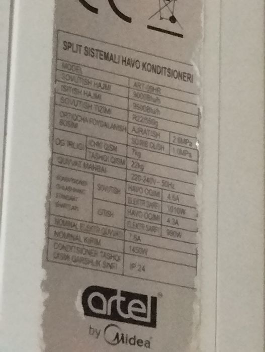 Artel konditsioner 9 li