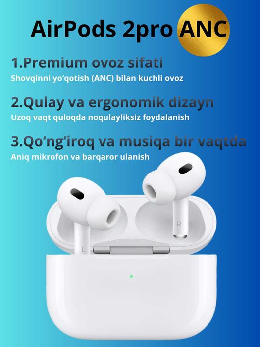 AirPods ANC simsiz quloqchinlar iOS, Android vakuumli ochiq Bluetooth
