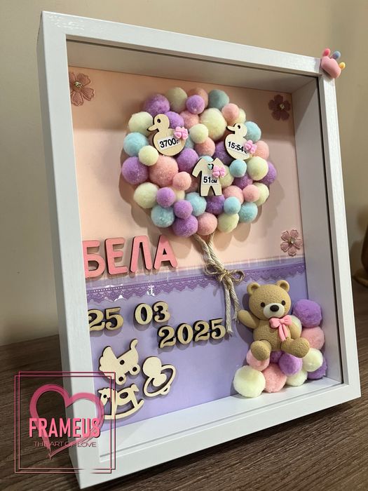 Персонализирани бебешки визитки в рамка / подарък новородено, кръщене