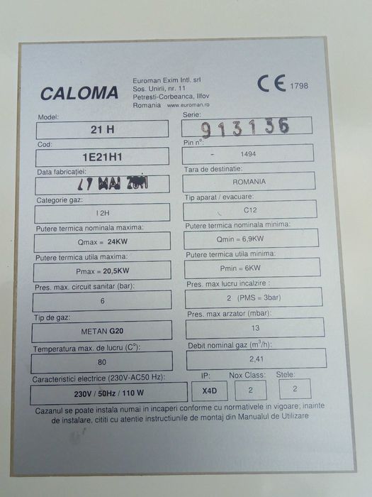 Depozit piese s.h. CALOMA 21 H 24 kw.