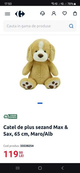 Doi catei de plus Max & Sax, 65 cm, Maro/Alb copii jucarii Max & Sax