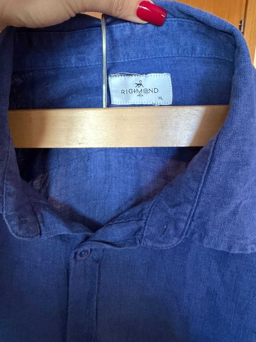 Тъмносиня ленена мъжка риза Richmond, размер  XL