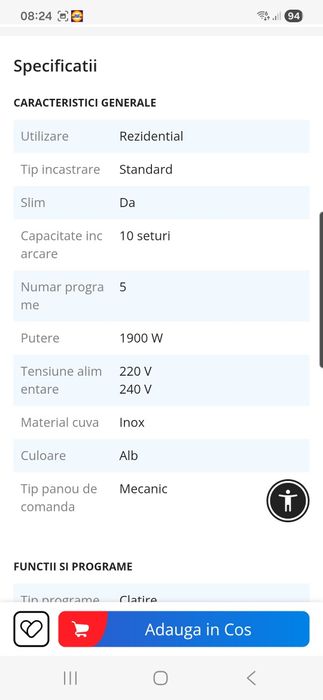 Masina de spalat vase Whirlpool WSFE 2B19, 10 seturi, 5 programe, Clas