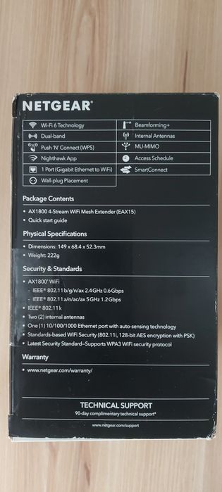 Extender WI-fI Netgear 4-stream WiFi Mesh Extender AX1800, wifi 6.