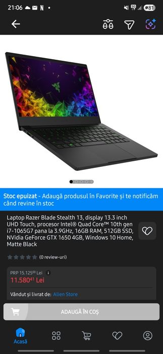 Vand/schimb Laptop Razer Blade Stealth 13(2021) cu desktop gaming