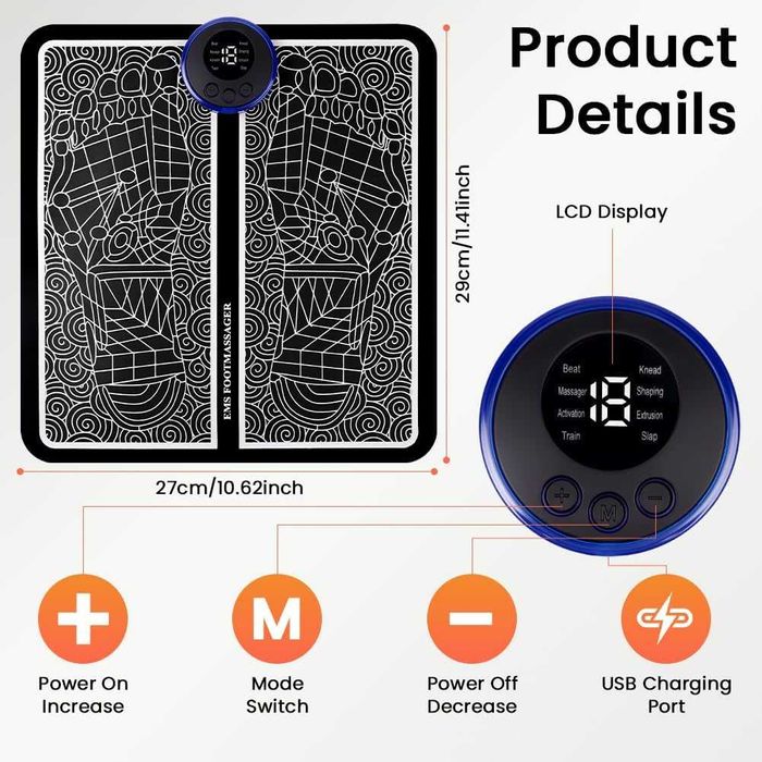 Covoras picioare electrostimulare talpi relaxare 8 moduri 19 niveluri