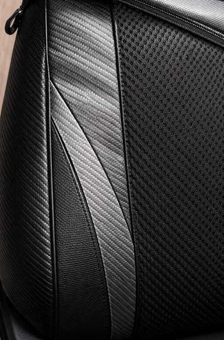 Луксозна автомобилна тапицерия 9 части - черна с карбон ефект, еко кожа и дишащ текстил