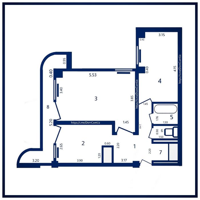 Юнусабад 8-й квартал Двухкомнатная с кадастром