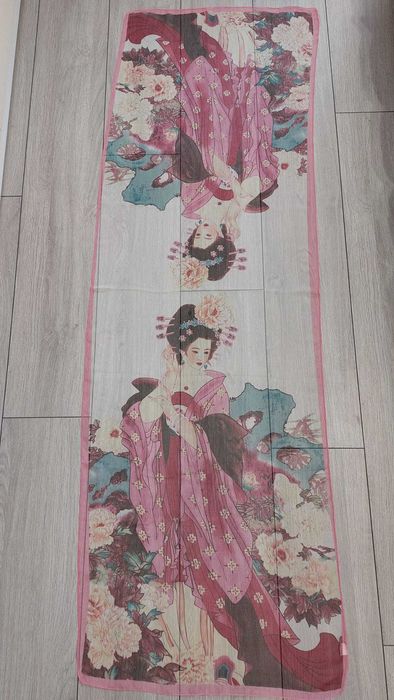 Eșarfă elegantă mătase 50x165 cm, imprimeu oriental, stare impecabilă