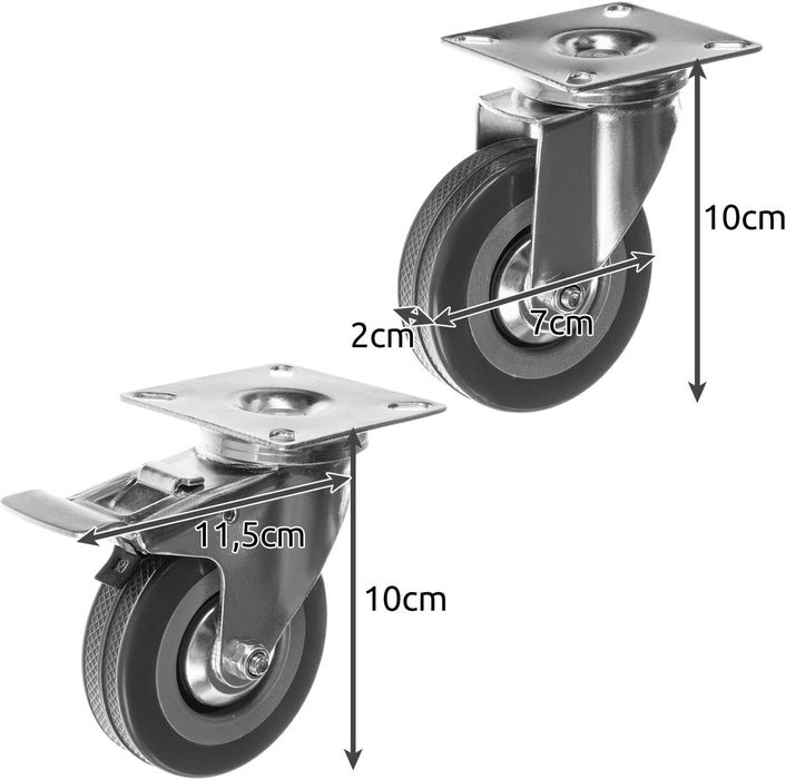 Set 4 roti pivotante cu frana cauciuc silentioase rotatie 360° 7.5 cm