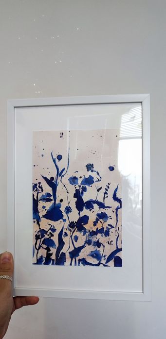 Сет 2бр. абстрактна картина брокат златна, сребро, синя лилава 22 X 30