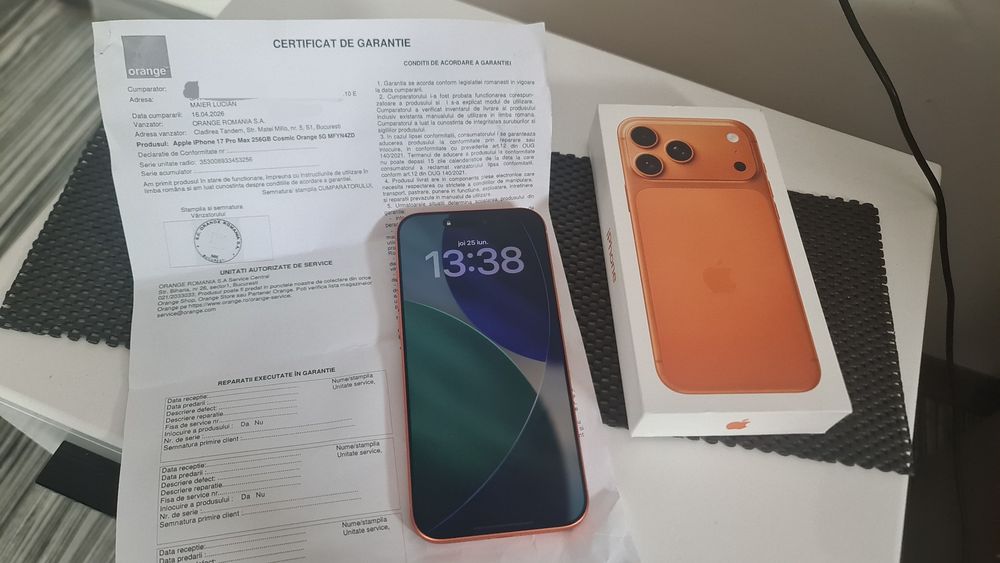 Iphone 17 pro max 256gb orange / NOU / garanție 2 ani