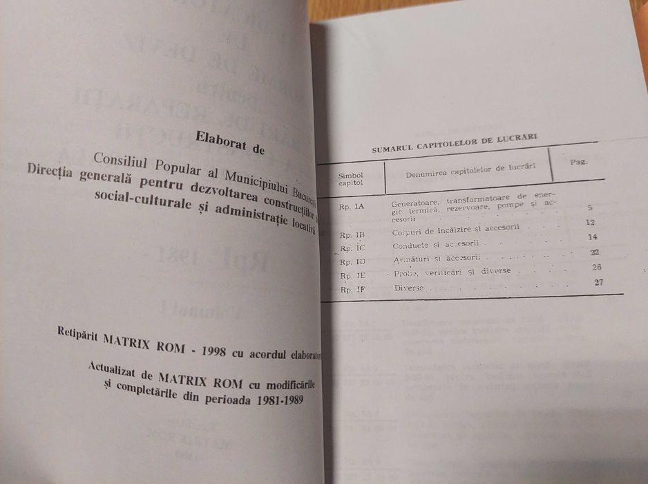 Lot Indicator de norme de deviz pentru lucrari de reparatii Bucuresti ...