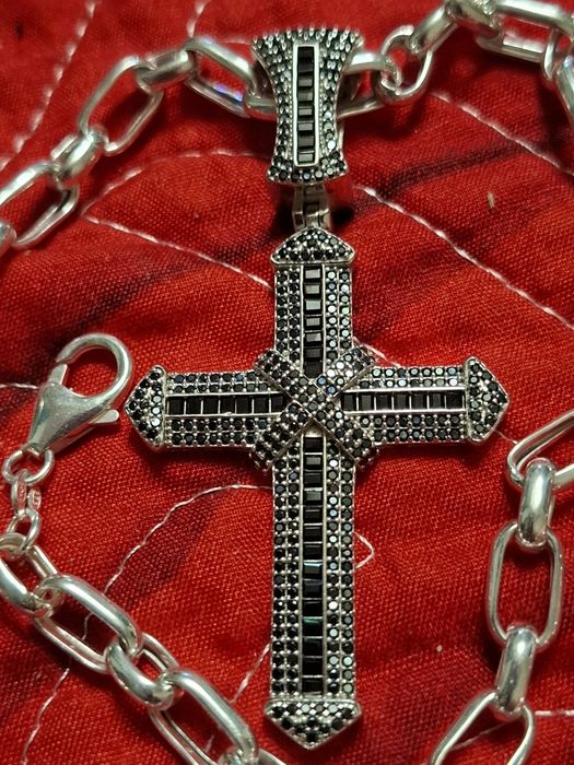 Lant masiv argint cu pandativ cu pietre negre