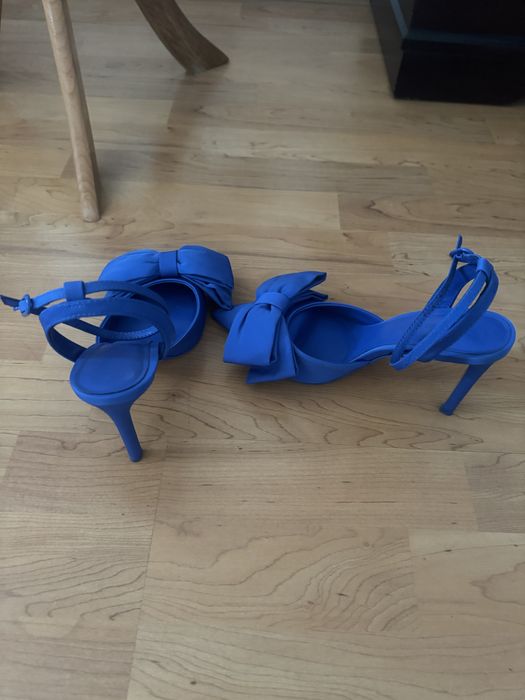 Pantofi albastru electric cu fundă