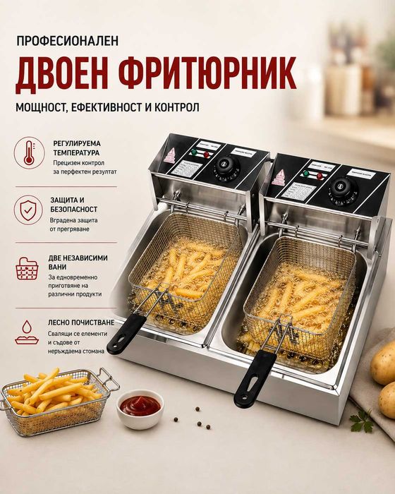 Фритюрник двоен - професионален електрически