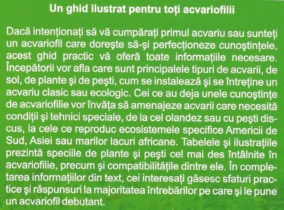 Cartea Acvariul de apa dulce, ghid specii de pesti, acvaristica