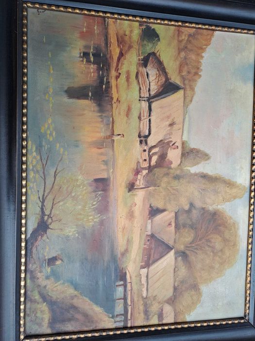 tablou vechi pictura pe pfl 74/59 cm semnat