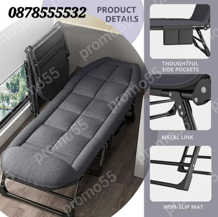 Регулеруемо Походно Легло – Шезлонг с Матрак за Къмпинг, Басейн, Дом