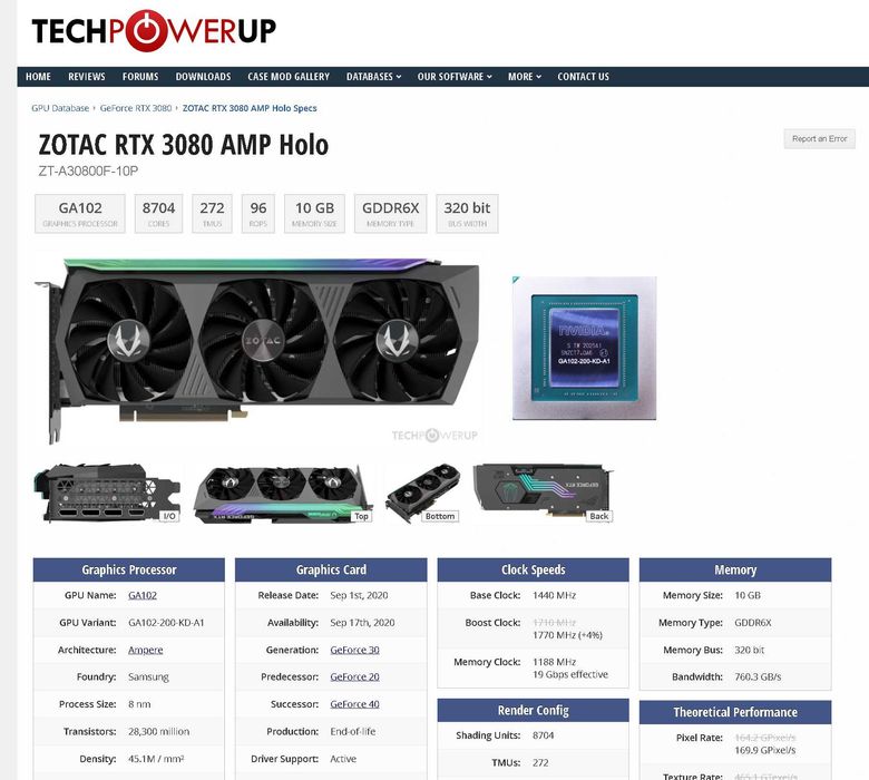 Placa video Gaming Zotac RTX 3080 AMP HOLO 10GB