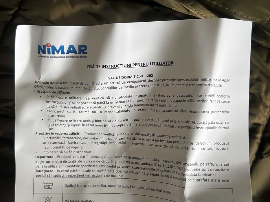 Sac de dormit militar NIMAR original MAPN, nou, calitate superioară