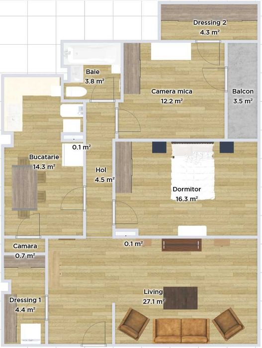 Inchiriez apartament ultracentral Zalau, 3 camere, 87mp, etaj 4/4