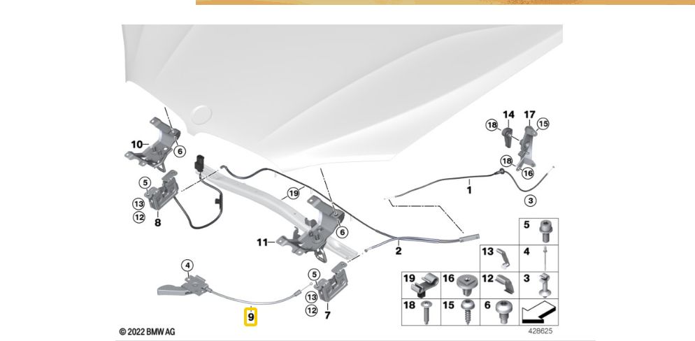 Жило С Дръжка За Освобождаване На Преден Капак BMW, X5 F15, X6 F16