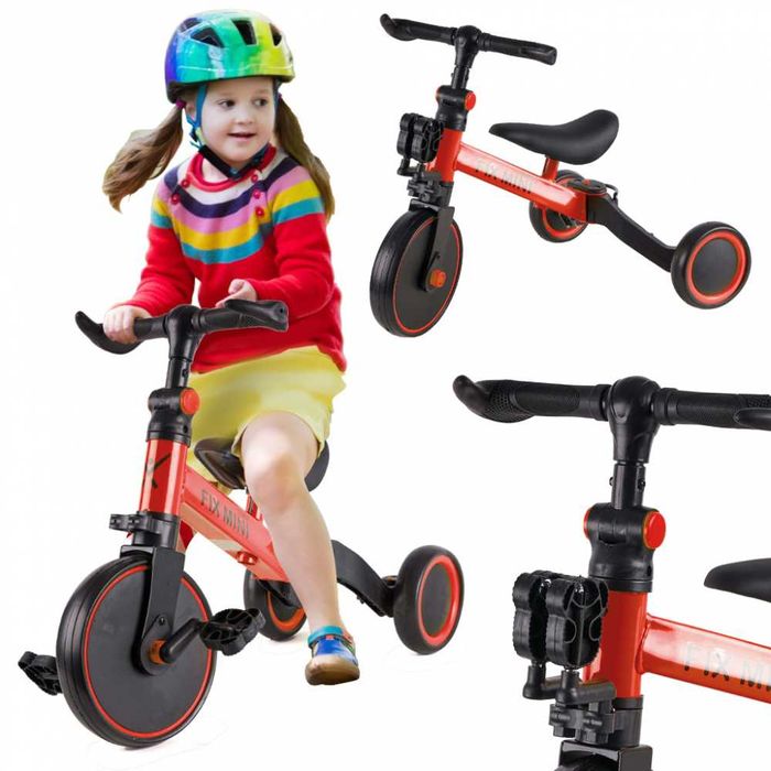 Tricicleta copii Ikonka Trike Fix Red cu pedale, 3 in 1 pana la 30kg