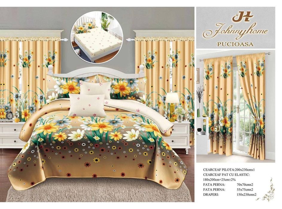 Lenjerie de pat finet 6 piese + două draperii