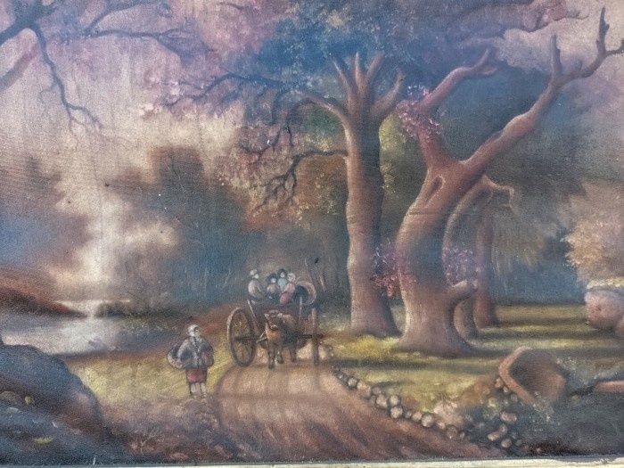 Ulei pe pânză o lucrare foarte veche semnata încadrată într-o ramă Blo